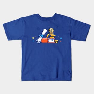 Scholarship, Certificate, Book And Gold Coin Cartoon Kids T-Shirt